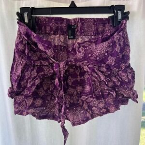 XXI Forever 21 purple patterned woven shorts tie waist boho womens size‎ S NWT